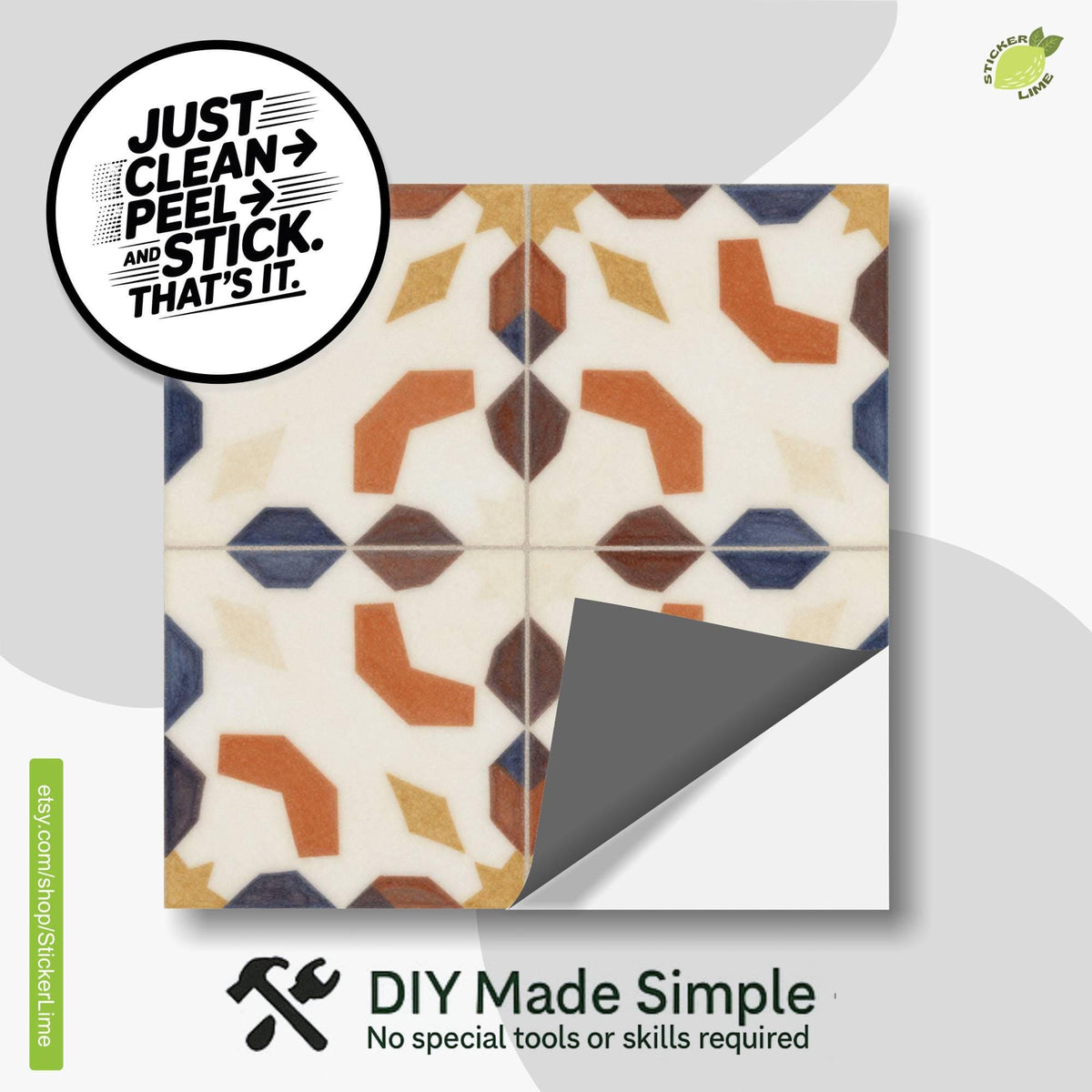 Terracotta Star Mosaic peel and stick tile decals, photo 2 of 8