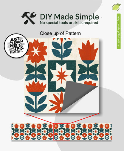Mid-Century Modern Floral Block peel and stick stair riser decals, photo 2 of 8