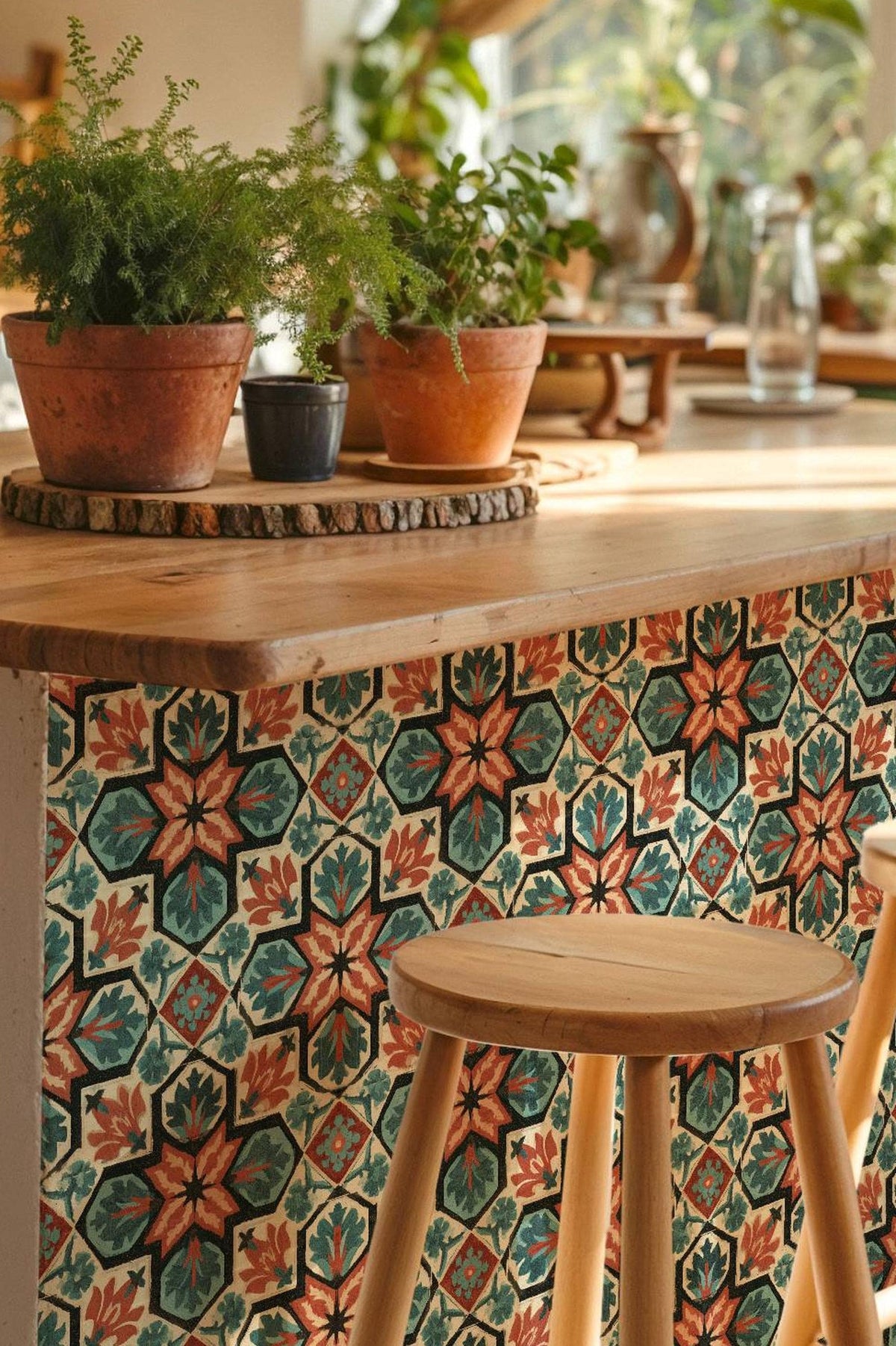 Vintage Mediterranean Floral Geometric peel and stick tile decals