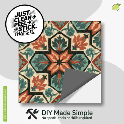Vintage Mediterranean Floral Geometric peel and stick tile decals, photo 2 of 8