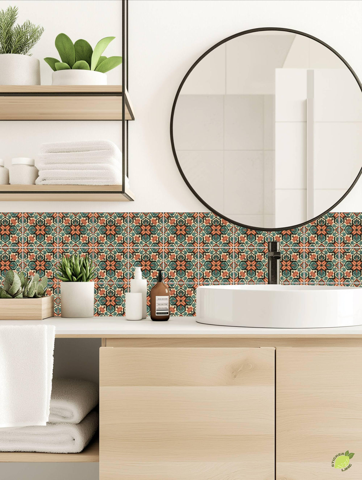 Vintage Mediterranean Floral Geometric peel and stick tile decals, photo 4 of 8