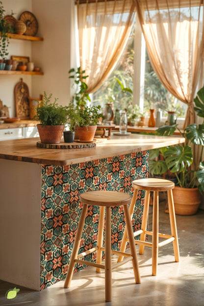 Vintage Mediterranean Floral Geometric peel and stick tile decals, photo 5 of 8