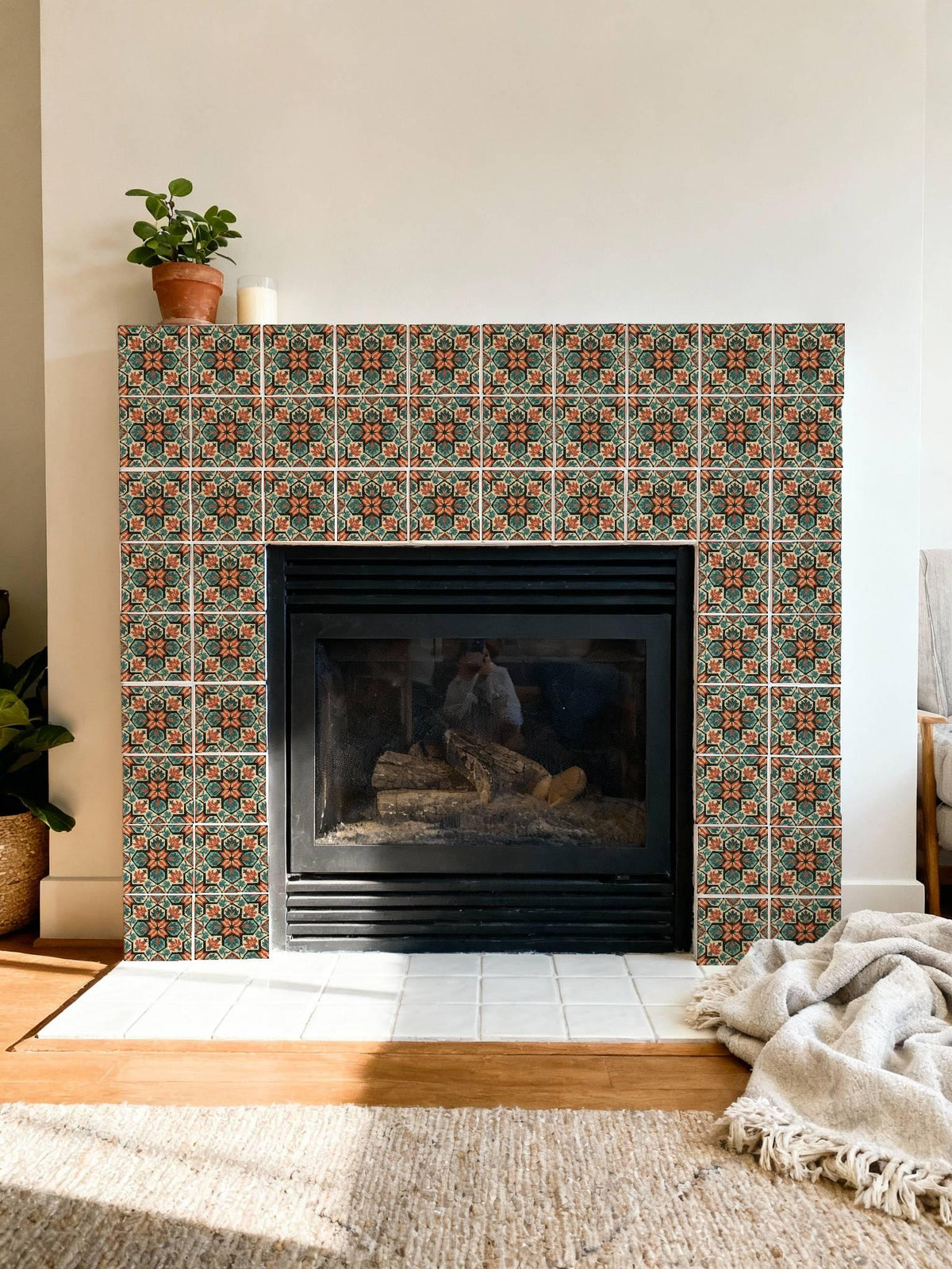 Vintage Mediterranean Floral Geometric peel and stick tile decals, photo 7 of 8