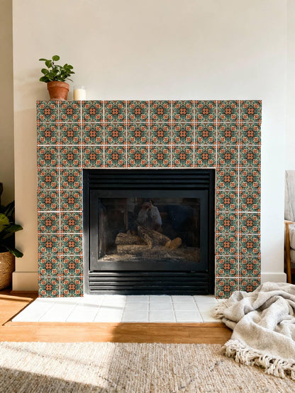 Vintage Mediterranean Floral Geometric peel and stick tile decals, photo 7 of 8