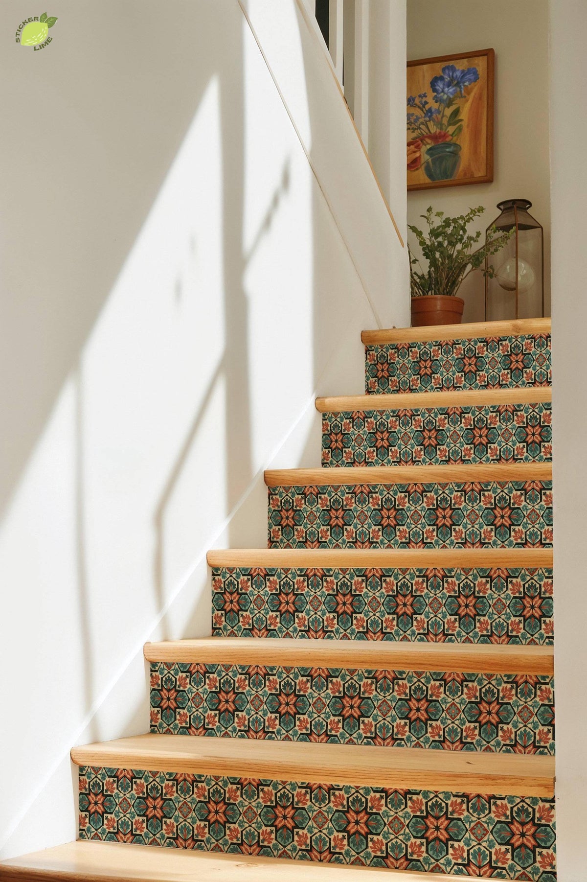 Vintage Mediterranean Floral Geometric peel and stick tile decals, photo 8 of 8