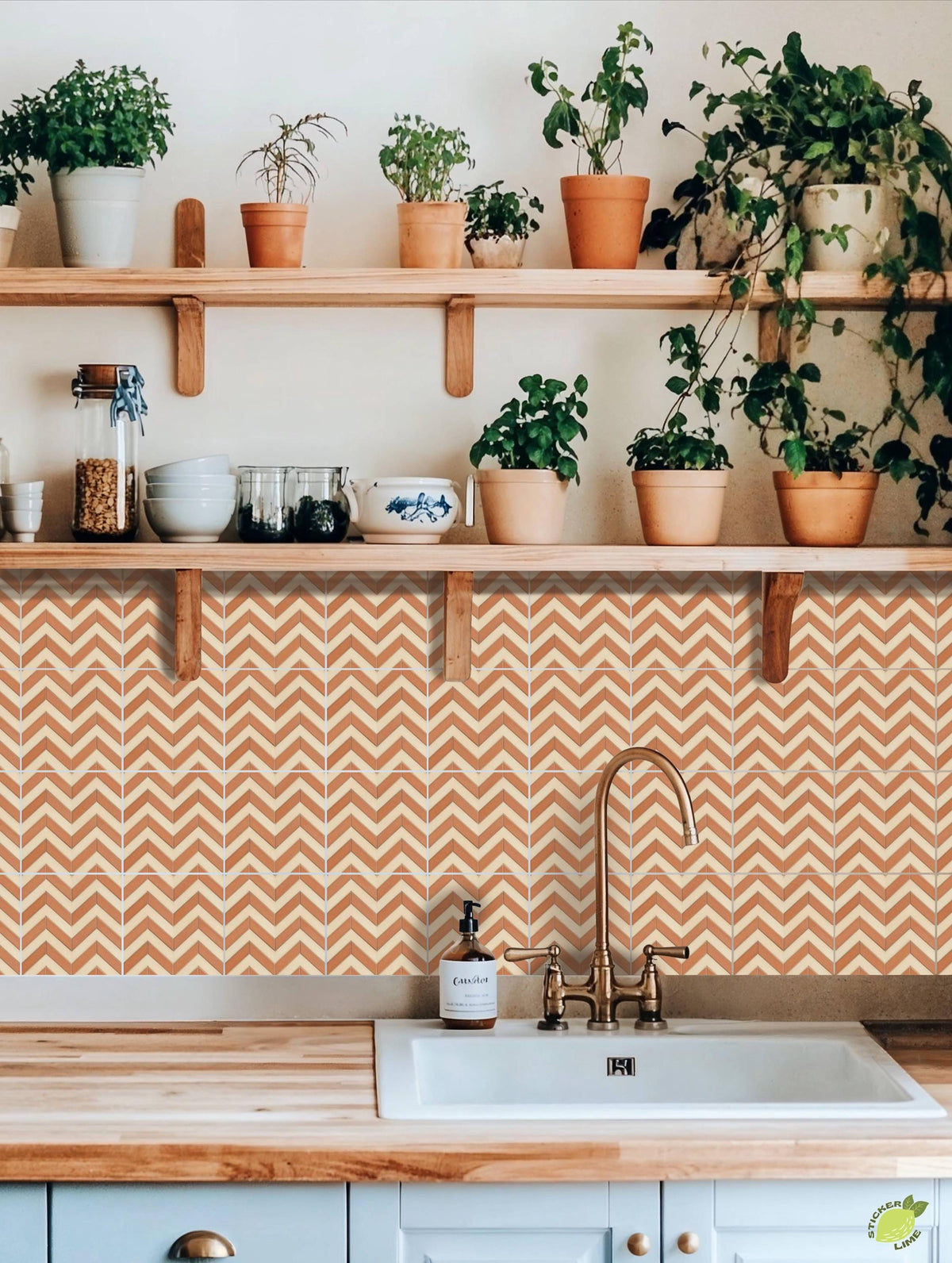 Terracotta Herringbone peel and stick tile decals
