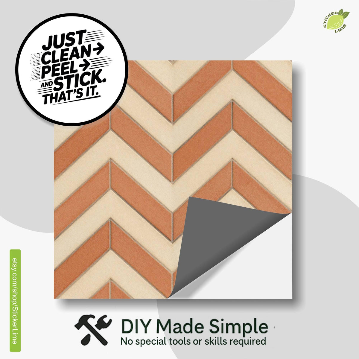 Terracotta Herringbone peel and stick tile decals, photo 2 of 8