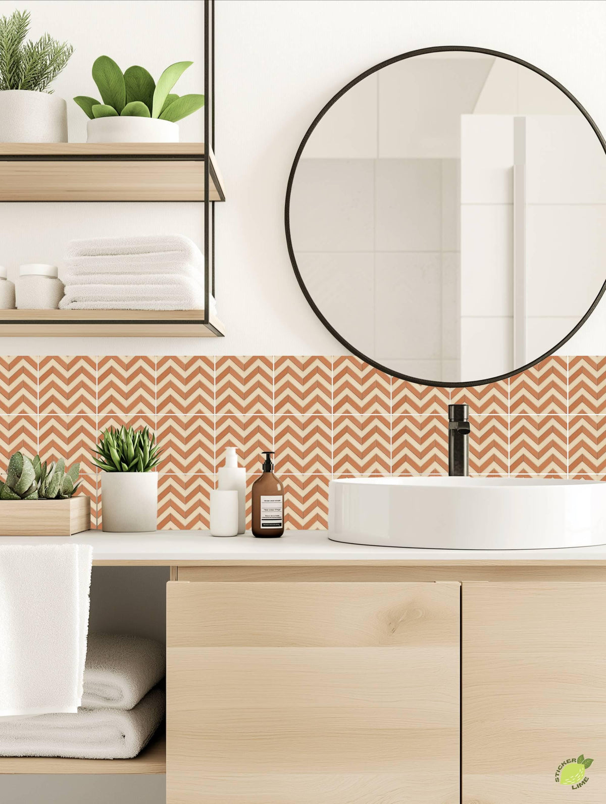 Terracotta Herringbone peel and stick tile decals, photo 4 of 8