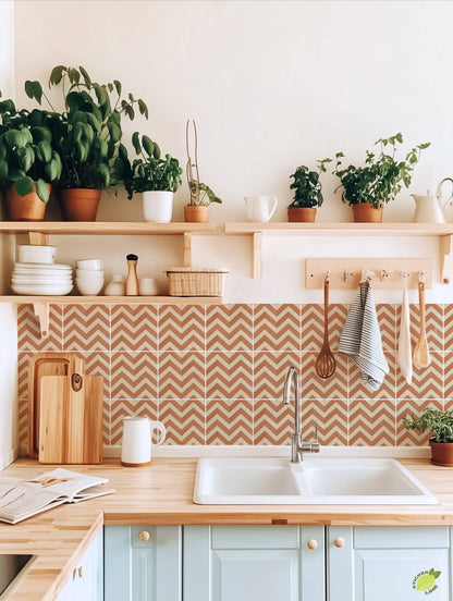 Terracotta Herringbone peel and stick tile decals, photo 6 of 8
