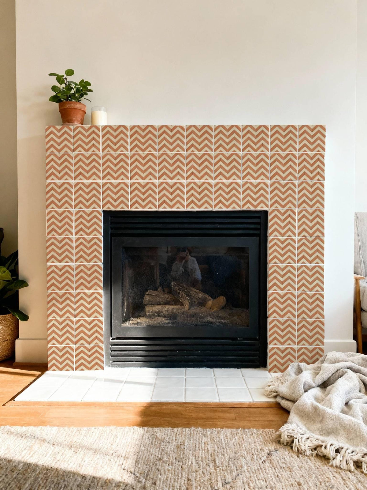 Terracotta Herringbone peel and stick tile decals, photo 7 of 8