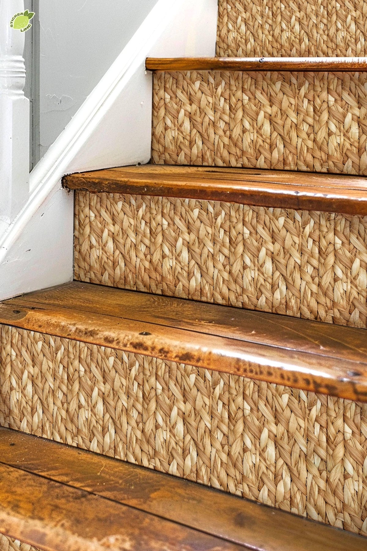 Natural Braided Jute Texture peel and stick stair riser decals