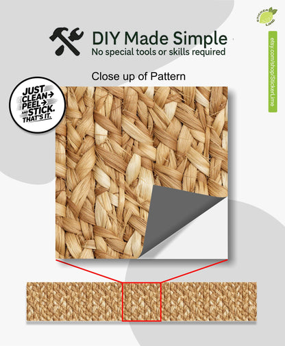Natural Braided Jute Texture peel and stick stair riser decals, photo 2 of 8