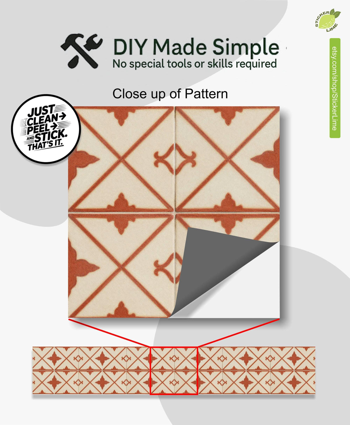 Terracotta Cream Oversized Arabesque Lattice peel and stick stair riser decals, photo 2 of 8
