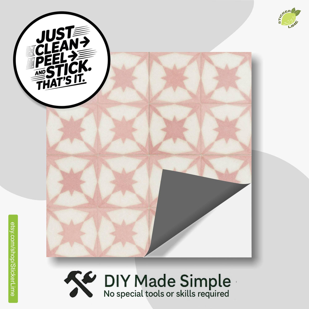 Dusty Rose Large Star Geometric peel and stick tile decals, photo 2 of 8