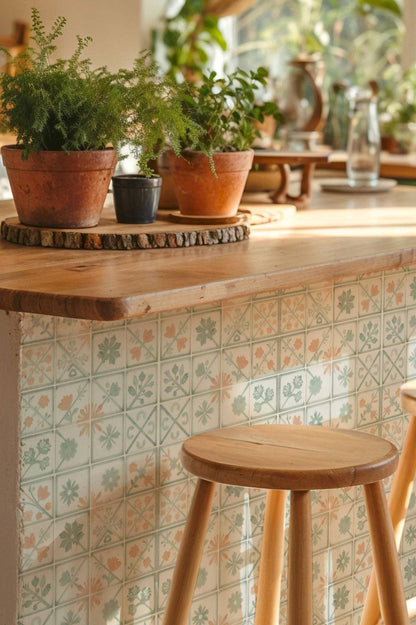 Sage Herringbone Folk Art peel and stick tile decals
