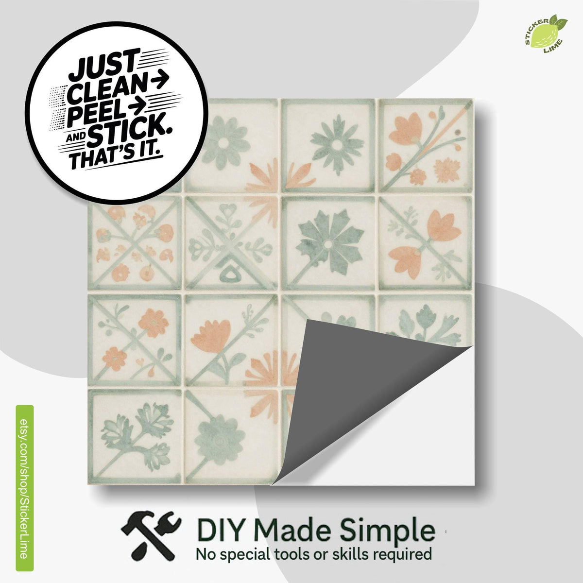 Sage Herringbone Folk Art peel and stick tile decals, photo 2 of 8