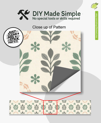 Sage Scandinavian Folk Tile peel and stick stair riser decals, photo 2 of 8