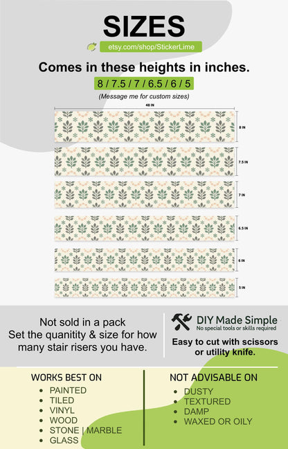 Sage Scandinavian Folk Tile peel and stick stair riser decals, photo 3 of 8