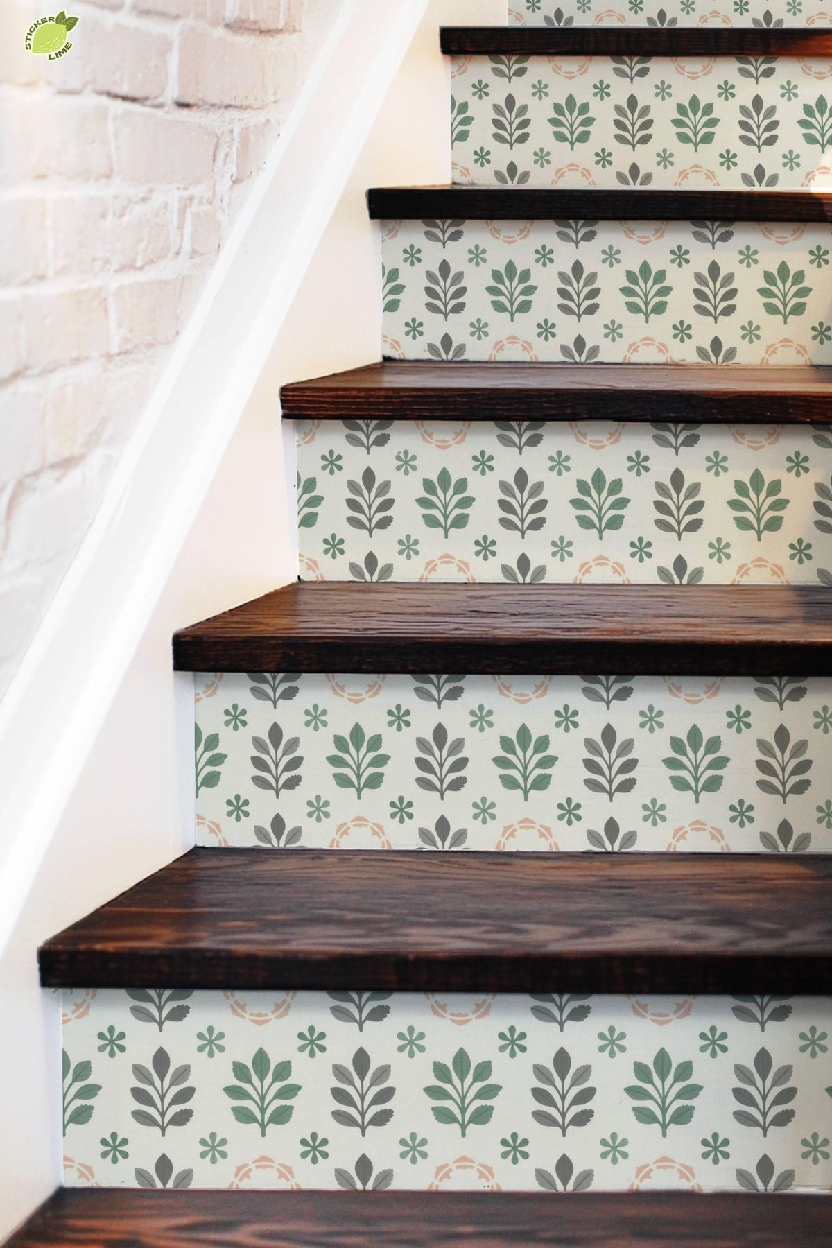 Sage Scandinavian Folk Tile peel and stick stair riser decals, photo 5 of 8