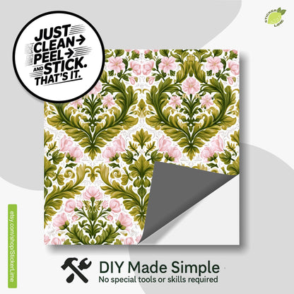Vintage Botanical Damask Floral Motif peel and stick tile decals, photo 2 of 8
