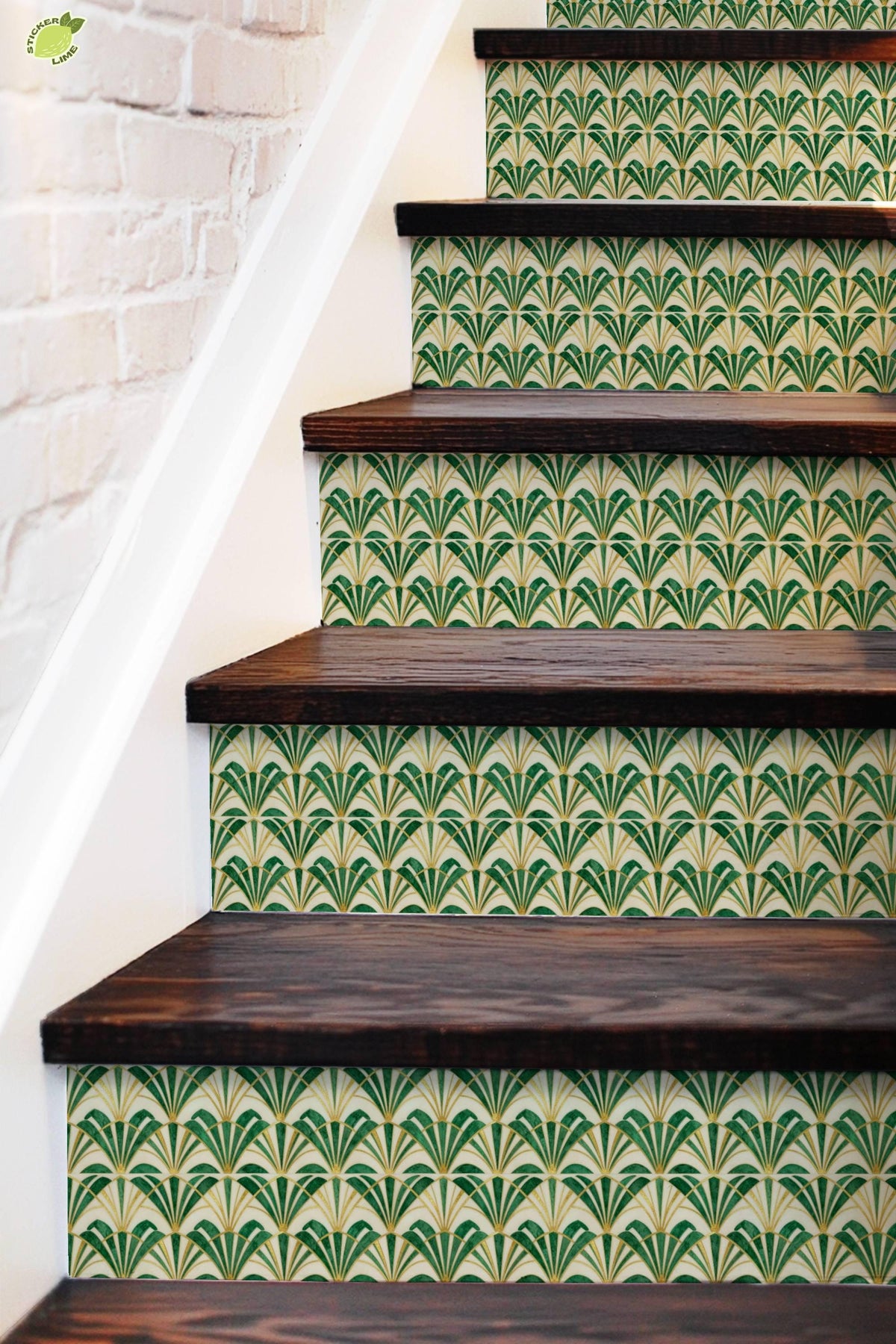 Emerald Art Deco Fan Tile peel and stick stair riser decals, photo 4 of 8