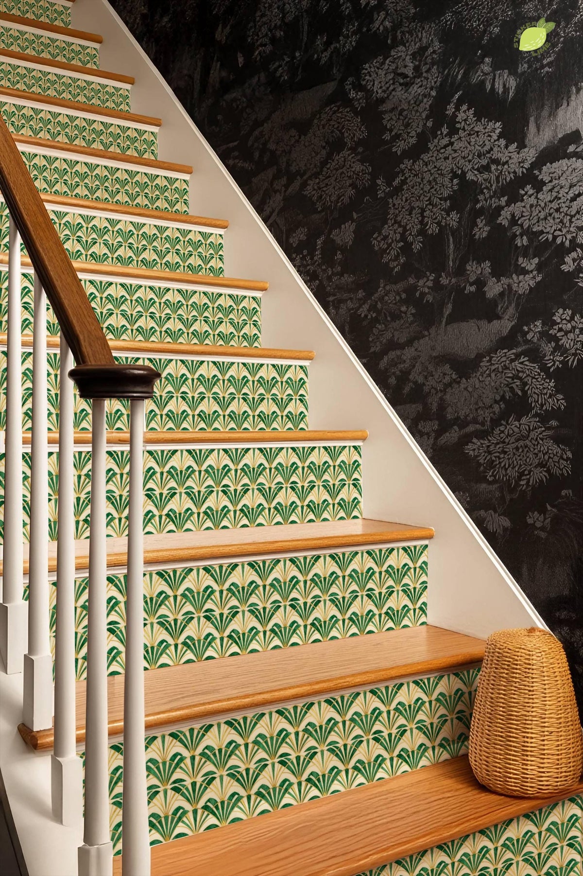Emerald Art Deco Fan Tile peel and stick stair riser decals, photo 5 of 8
