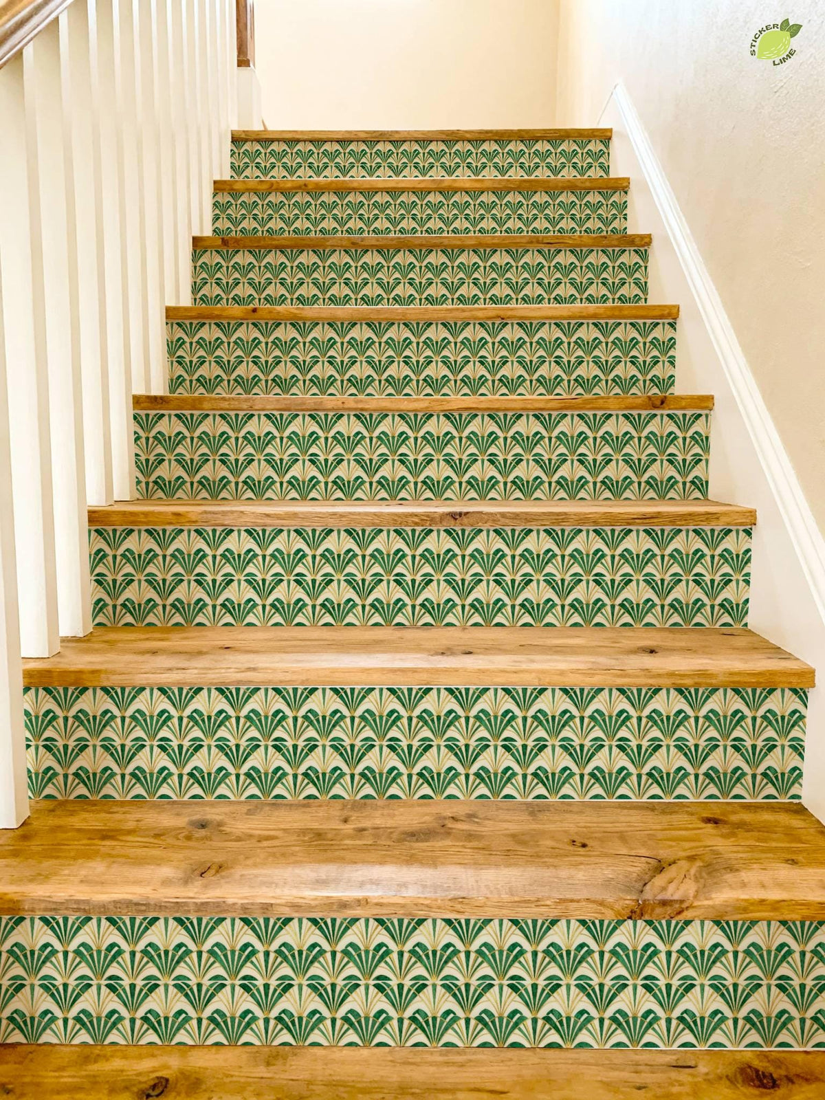Emerald Art Deco Fan Tile peel and stick stair riser decals, photo 7 of 8