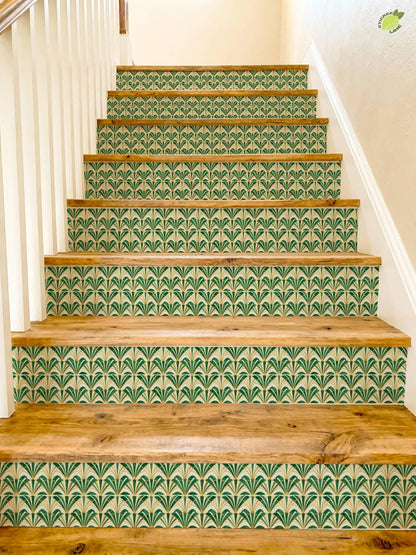 Emerald Art Deco Fan Tile peel and stick stair riser decals, photo 7 of 8