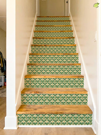 Emerald Art Deco Fan Tile peel and stick stair riser decals, photo 8 of 8