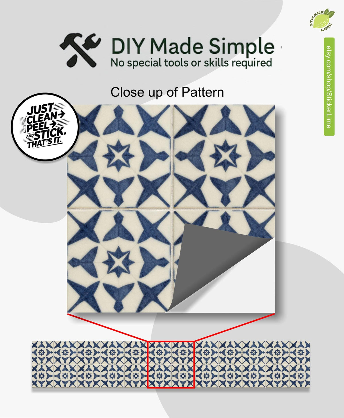 Navy Star Lattice Tile peel and stick stair riser decals, photo 2 of 8