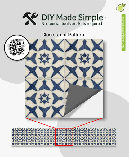 Navy Star Lattice Tile peel and stick stair riser decals, photo 2 of 8