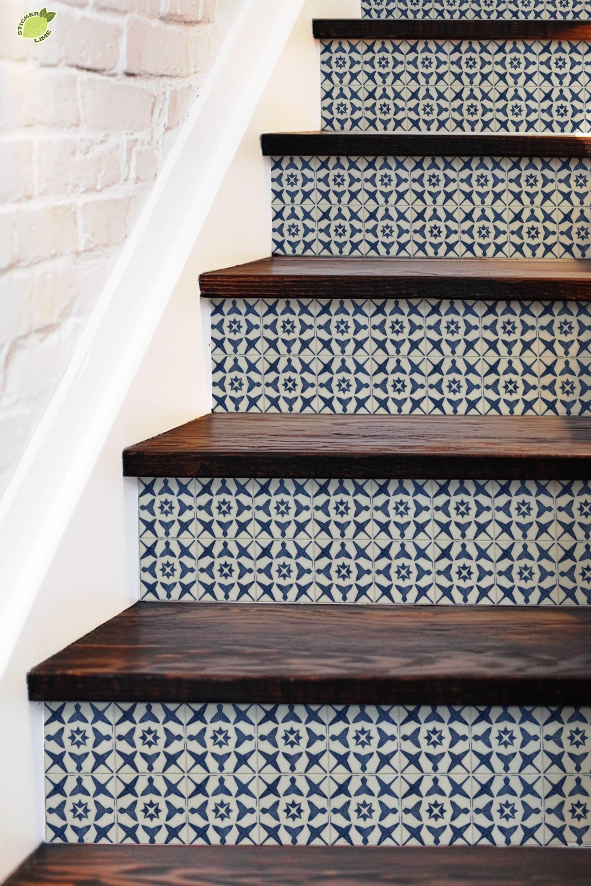 Navy Star Lattice Tile peel and stick stair riser decals, photo 5 of 8