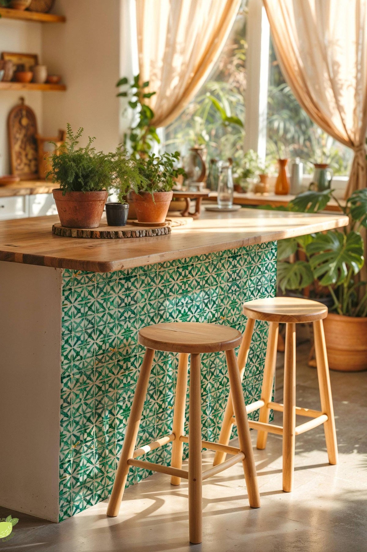 Emerald Zellige Mosaic peel and stick tile decals