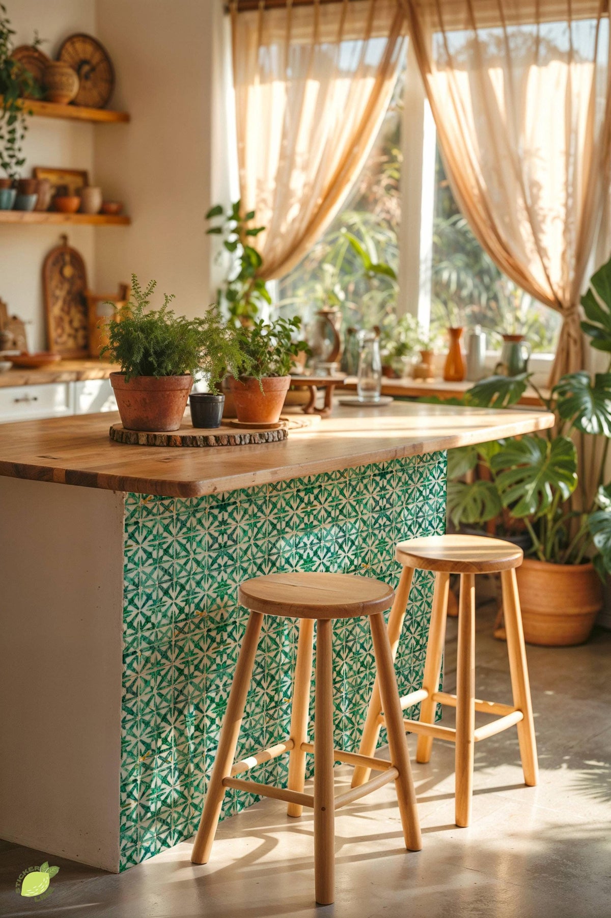 Emerald Zellige Mosaic peel and stick tile decals, photo 5 of 8