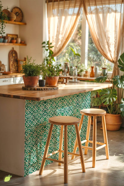 Emerald Zellige Mosaic peel and stick tile decals, photo 5 of 8