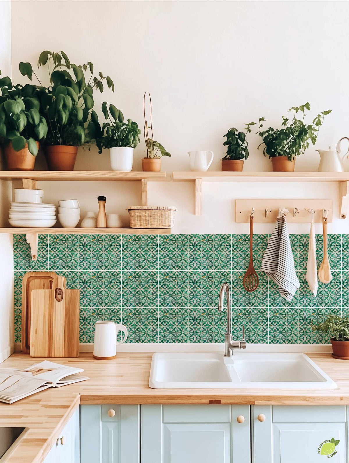 Emerald Zellige Mosaic peel and stick tile decals, photo 6 of 8