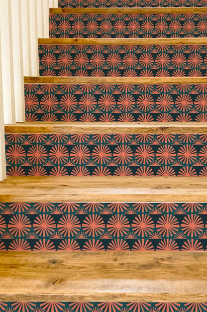 Coral Sunburst Tile peel and stick stair riser decals