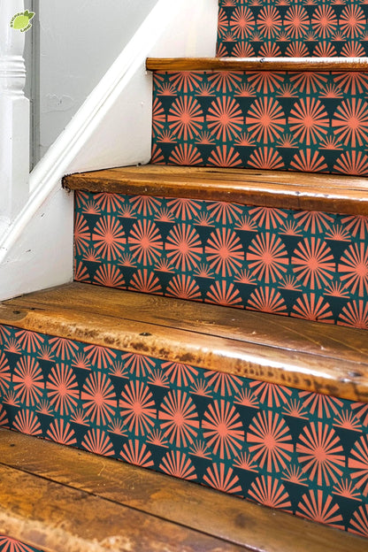 Coral Sunburst Tile peel and stick stair riser decals, photo 2 of 8