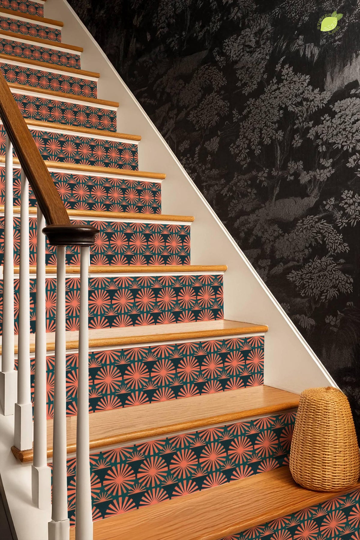 Coral Sunburst Tile peel and stick stair riser decals, photo 4 of 8