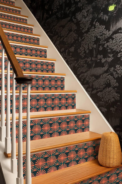 Coral Sunburst Tile peel and stick stair riser decals, photo 4 of 8