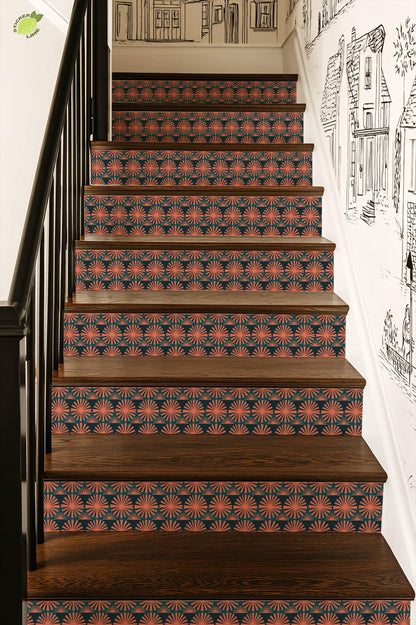 Coral Sunburst Tile peel and stick stair riser decals, photo 6 of 8