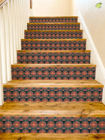 Coral Sunburst Tile peel and stick stair riser decals, photo 8 of 8