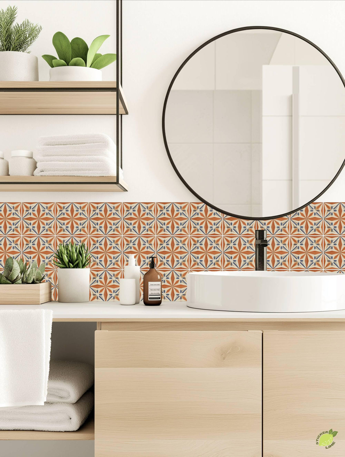 Terracotta Deco Sunburst peel and stick tile decals, photo 2 of 8
