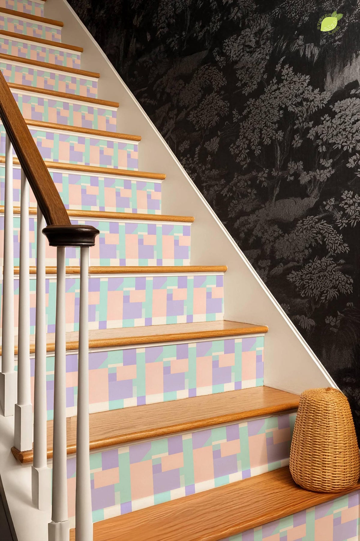 Pastel Geometric Block Art peel and stick stair riser decals, photo 4 of 8