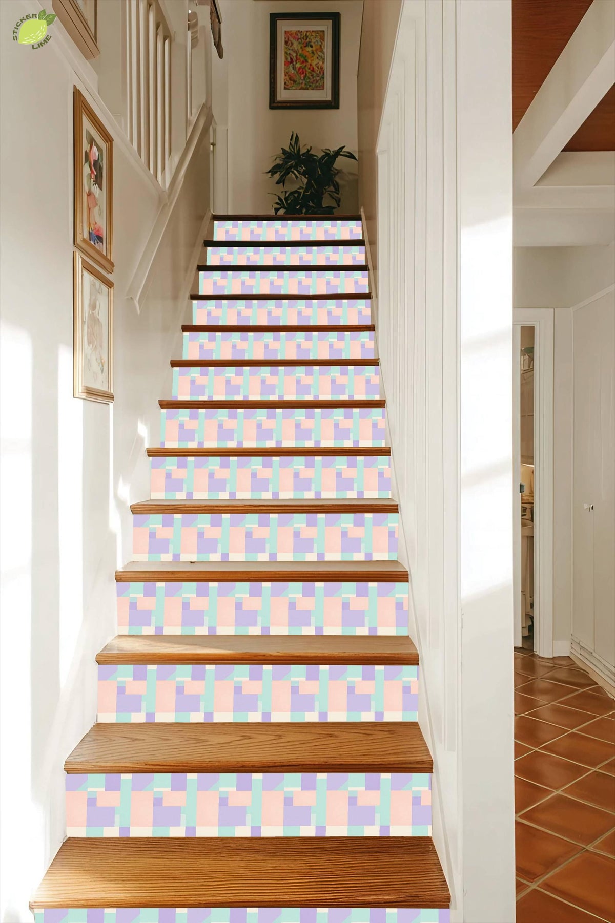 Pastel Geometric Block Art peel and stick stair riser decals, photo 5 of 8