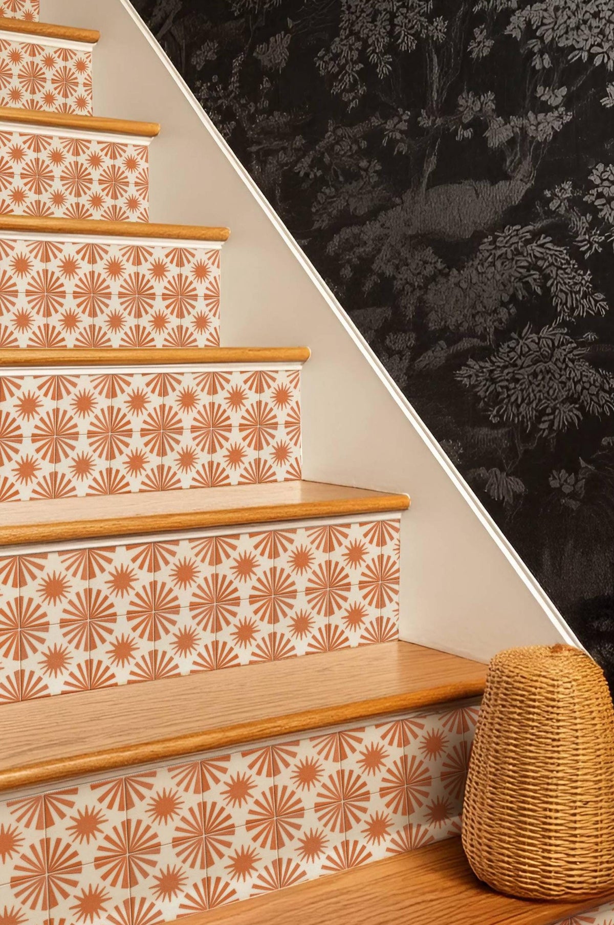 Terracotta Sunburst Tile peel and stick stair riser decals
