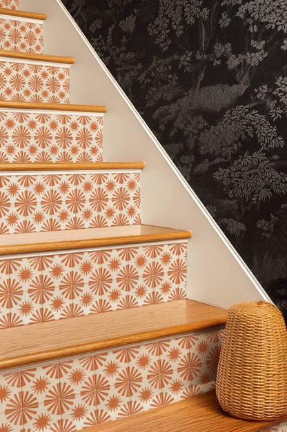 Terracotta Sunburst Tile peel and stick stair riser decals