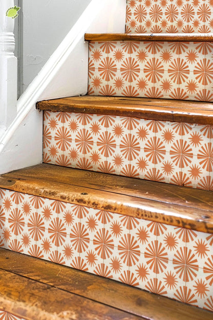 Terracotta Sunburst Tile peel and stick stair riser decals, photo 2 of 8