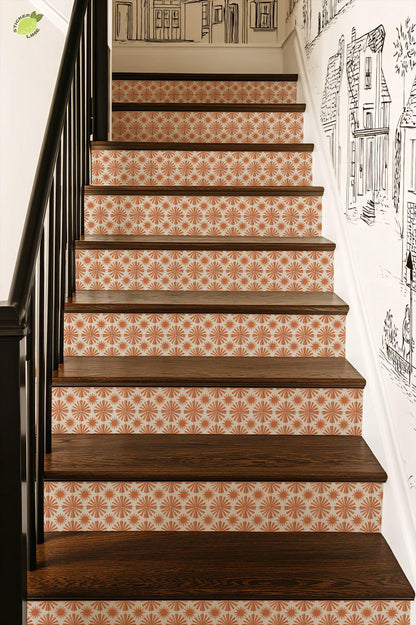 Terracotta Sunburst Tile peel and stick stair riser decals, photo 6 of 8