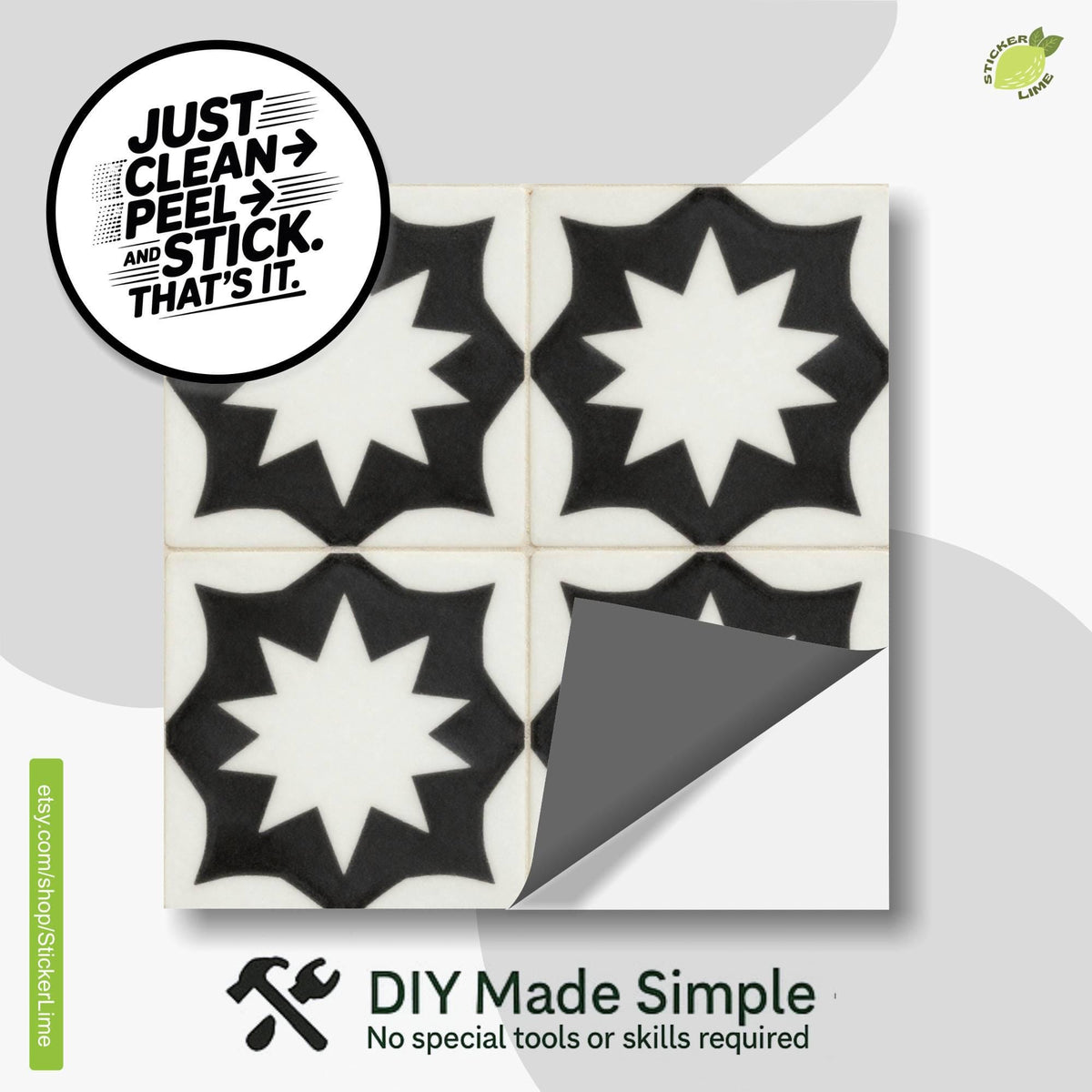 Onyx White Geometric Star peel and stick tile decals, photo 2 of 8